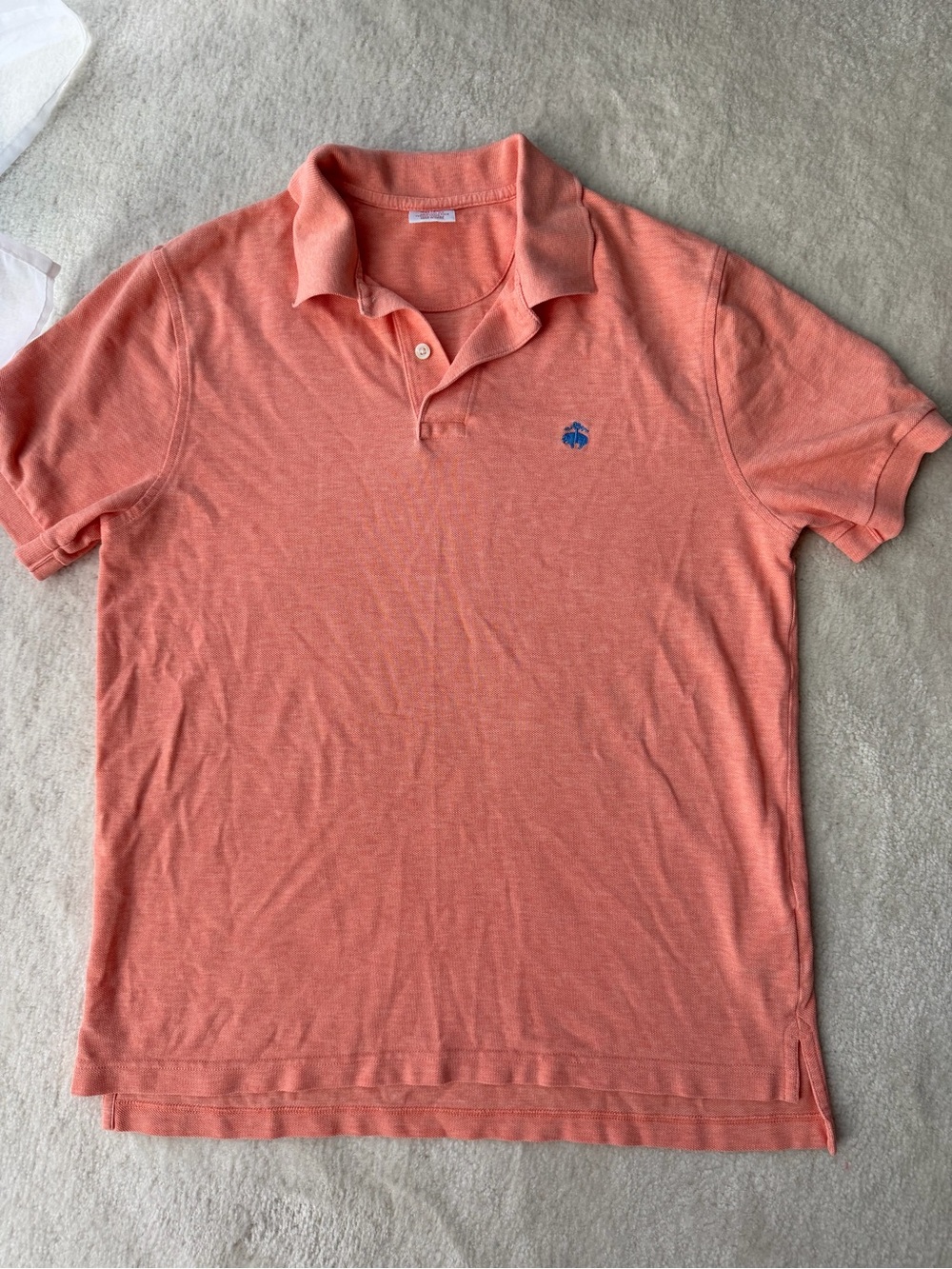 Brooks Brothers Coral Original Fit Performance Cotton Polo with Blue Logo